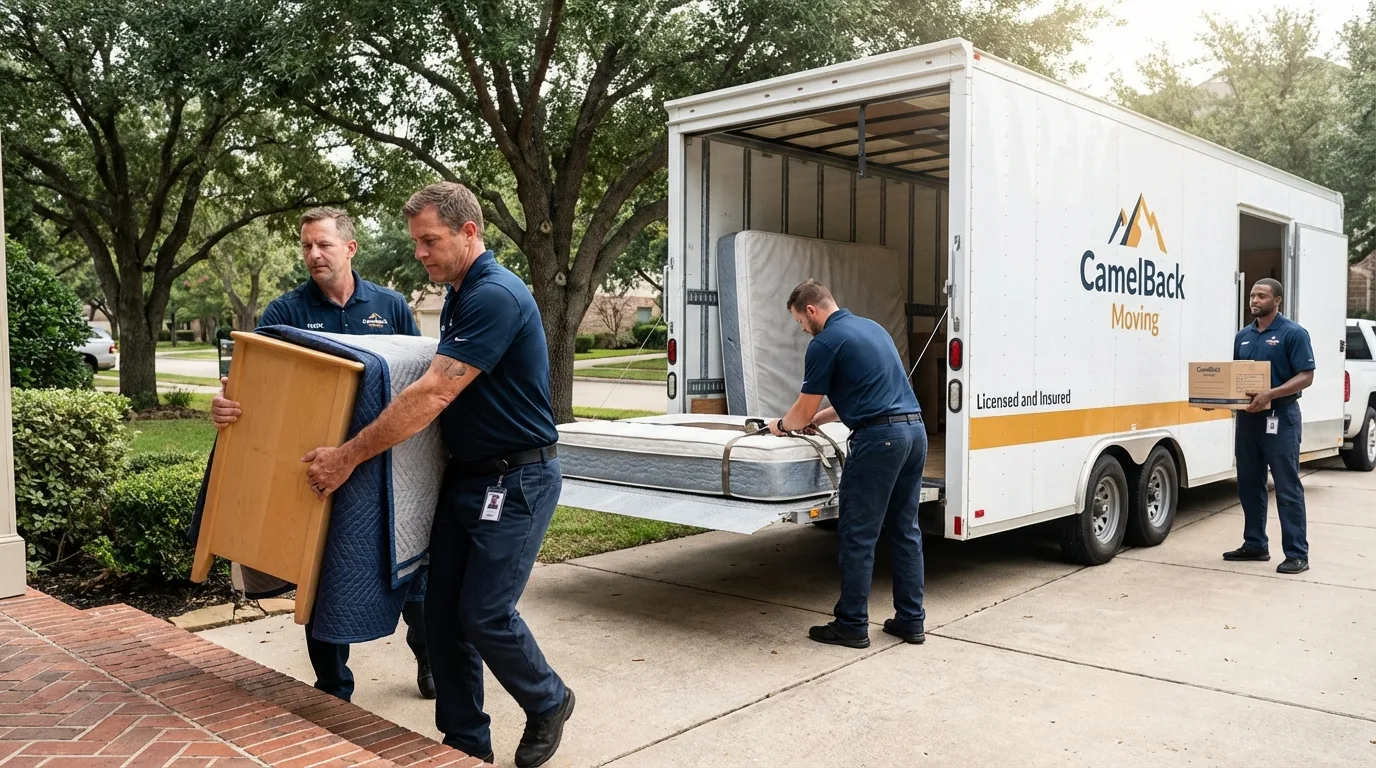 Crew loading residential truck for cross-state move from Wautoma, WI